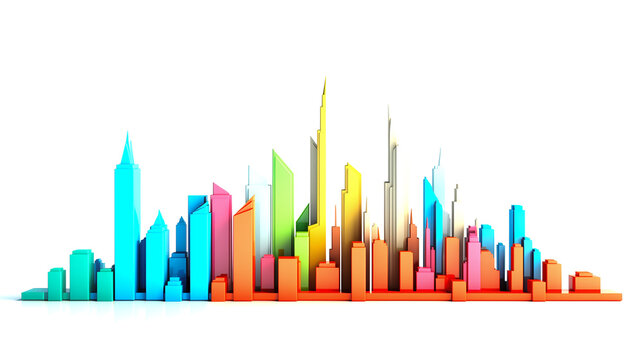 Illustration of panoramic colorful buildings of a city, Generative AI image.