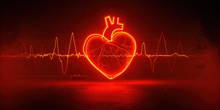 Heart disease, myocardial infarction, cardiology service banner concept. Love beat. Creative Valentine's Day concept. Heart and pulse line on blue background