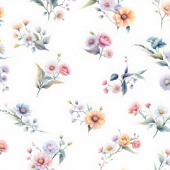 Fototapeta na wymiar watercolor-wallpaper-featuring-a-minimalist-variety-of-flowers-in-pastel-colors-occupying-a-simple