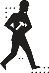 Men hand holding a hammer, tools icon cartoon hand drawn vector illustration sketch