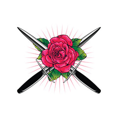 knife and rose flower artwork