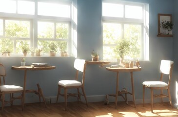 窓辺のテーブルとイス