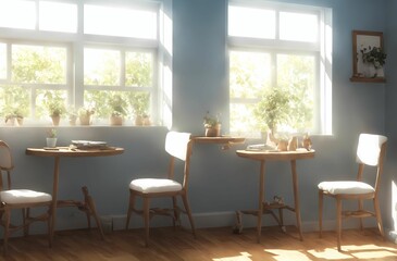 Obraz premium 窓辺のテーブルとイス