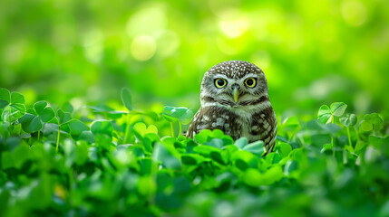 Owl on green background for St. Patrick's Day Festivities.