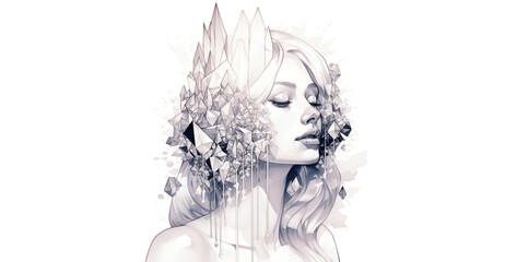 3D illustration of a beautiful girl with flowers in her hair.