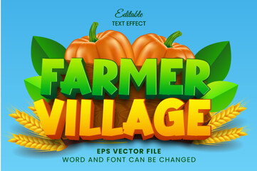 Farmer village 3d editable vector text effect. Farm game 3d text style. Spring season game text effect