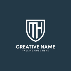 MH creative letter shield logo design vector icon illustration