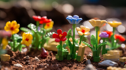 Small lego flowers grown from soils