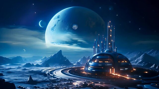 Futuristic science outpost on an alien planet
