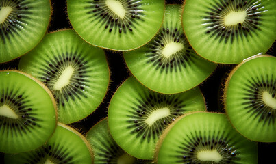 Kiwi fruit slices close-up as a background. macro
