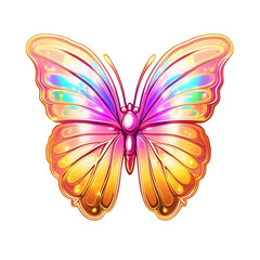 Set of colored rainbow butterflies. holographic sticker on a transparent background. colorful butterflies