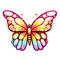 Set of colored rainbow butterflies. holographic sticker on a transparent background. colorful butterflies
