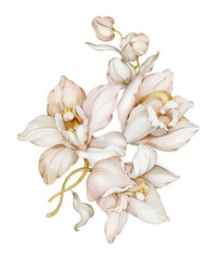 Greeting card with orchids in watercolor style - 718572372