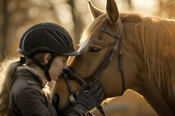 The tender moment between a rider and a horse