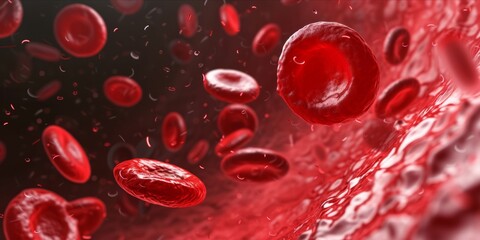 Human Red Blood Cells Flowing in Blood Vessels. Medical Health Care Concept