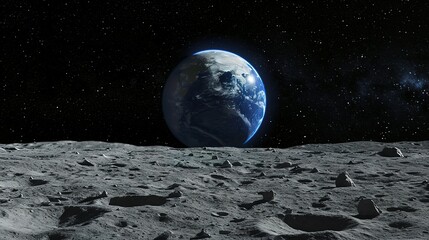blue earth seen from the moon surface