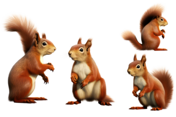 Set of squirrel on transparent background