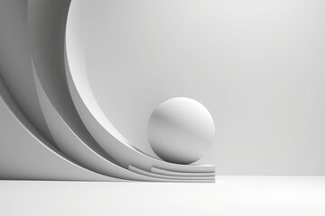 White minimalist background composed of 3D moon and abstract lines, modern minimalist sci-fi style wallpaper, modern abstract art of the moon - obrazy, fototapety, plakaty