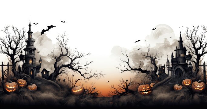 halloween landscape with bats