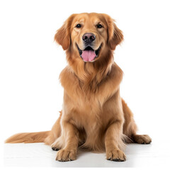 Golden retriever dog sitting in front of white wall AI Generated