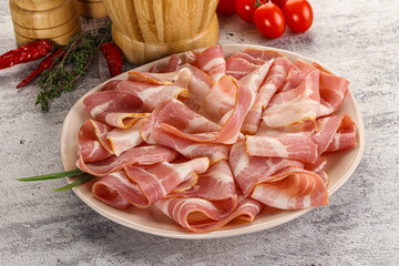 Raw pork bacon for breakfast