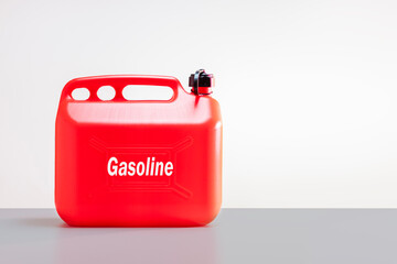 Gasoline Can, Canister Package For Transportation Petroleum Product On White Background.