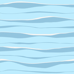 Seamless pattern of horizontal waves, reminiscent of the sea. Wavy stripes on a blue background. Summer fabric pattern. Flat vector illustration.