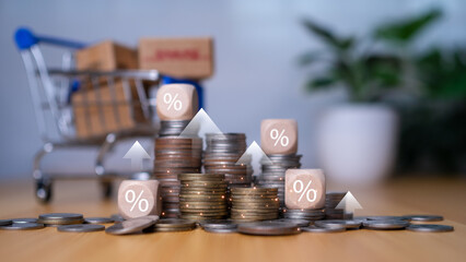 Stock trading. Finance. Investing. Growing business. Businessman in suit showing finger pointing to...