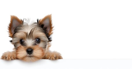 yorkshire terrier with blank sign