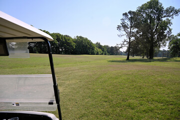 Golf Course Fairway and Trees with Golf Cart Frame 
