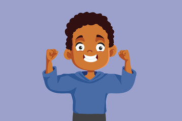 Happy Boy Celebrating Feeling Excited Vector Cartoon Character. Happy child feeling enthusiastic and confident 
