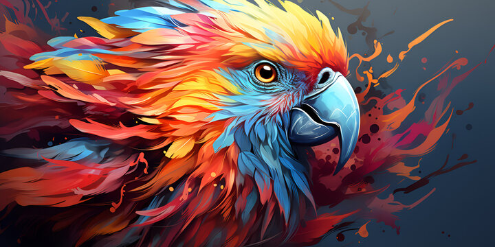 Parrot colorful bird in tropical forest Colorful macaw parrot on a dark background. vector illustration.