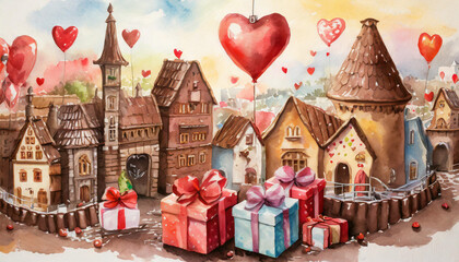 ハートとチョコレートの町,Generative AI AI画像