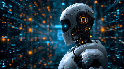 Robotics Revolution: 3D Rendering Humanoid Robot in Advanced Server Room