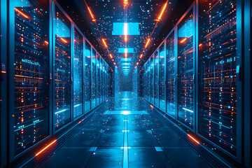 Fototapeta na wymiar Digital Nexus: Connection Network in Servers Data Center Room