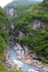 Scenery of Taroko gorge and blue river in Taroko national park, Taiwan