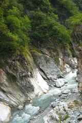 Scenery of Taroko gorge and blue river in Taroko national park, Taiwan