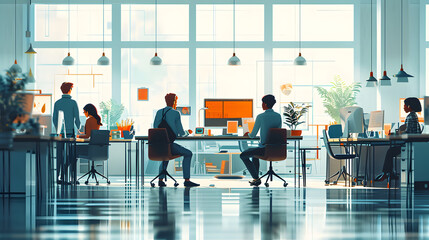 Fototapeta na wymiar Vibrant Office Dynamics: Bright Business Workplace in Motion