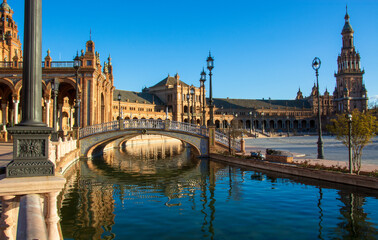the blue sky and the colors of the beautiful Seville, the capital of Andalusia