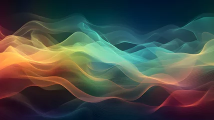 Papier Peint photo Lavable Ondes fractales dark abstract background with colorful rainbow gradient glowing lines wave curve