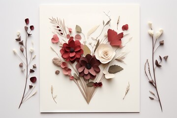 Dried flower bouquet on white paper. Nature-inspired decorative card.