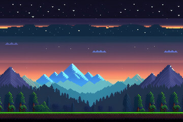 Night mountains 8bit game landscape