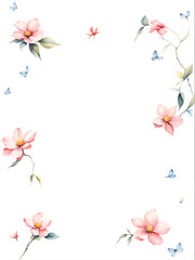 Obraz premium watercolor-illustration-minimalist-frame-red-yellow-blue-white-flowers
