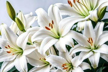 Fototapeta na wymiar bouquet of white lilies in the garden