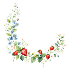 watercolor-illustration-vivid-colorful-strawberry-surrounded-by-a-floral-frame