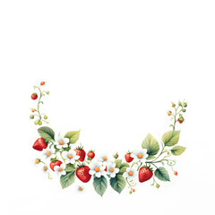 watercolor-illustration-vivid-colorful-strawberry-surrounded-by-a-floral-frame