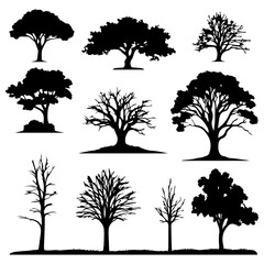 different types of trees silhouettes vector