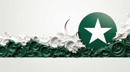 Pakistan day Resolution, national holiday, adoption of first constitution, March 23, worlds first Islamic republic, flag green and white star moon patriotic independence. banner copy space poster.
