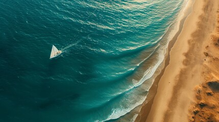 Top down view of tropical beach waves engulfing the sand