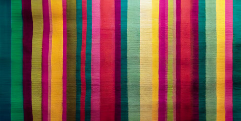 Colorful Striped Fabric Texture Background. Multicolor Green Yellow Blue Red Pink Brown Wallpaper Backdrop Banner